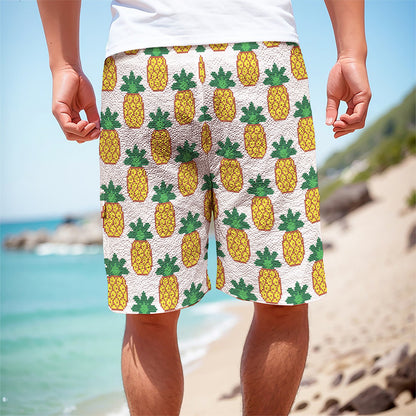 Pixel Pineapple Pattern Print Men's Cargo Shorts
