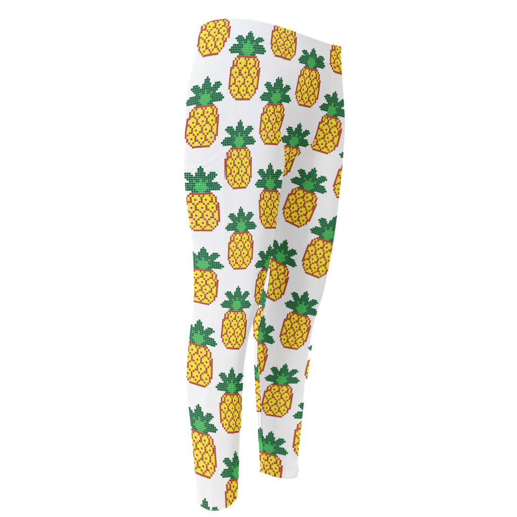 Pixel Pineapple Pattern Print Men's Compression Pants