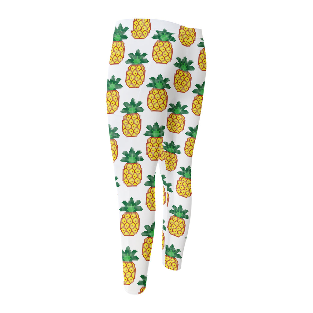 Pixel Pineapple Pattern Print Men's Compression Pants