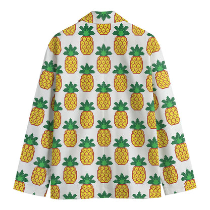 Pixel Pineapple Pattern Print Men's Cotton Blazer