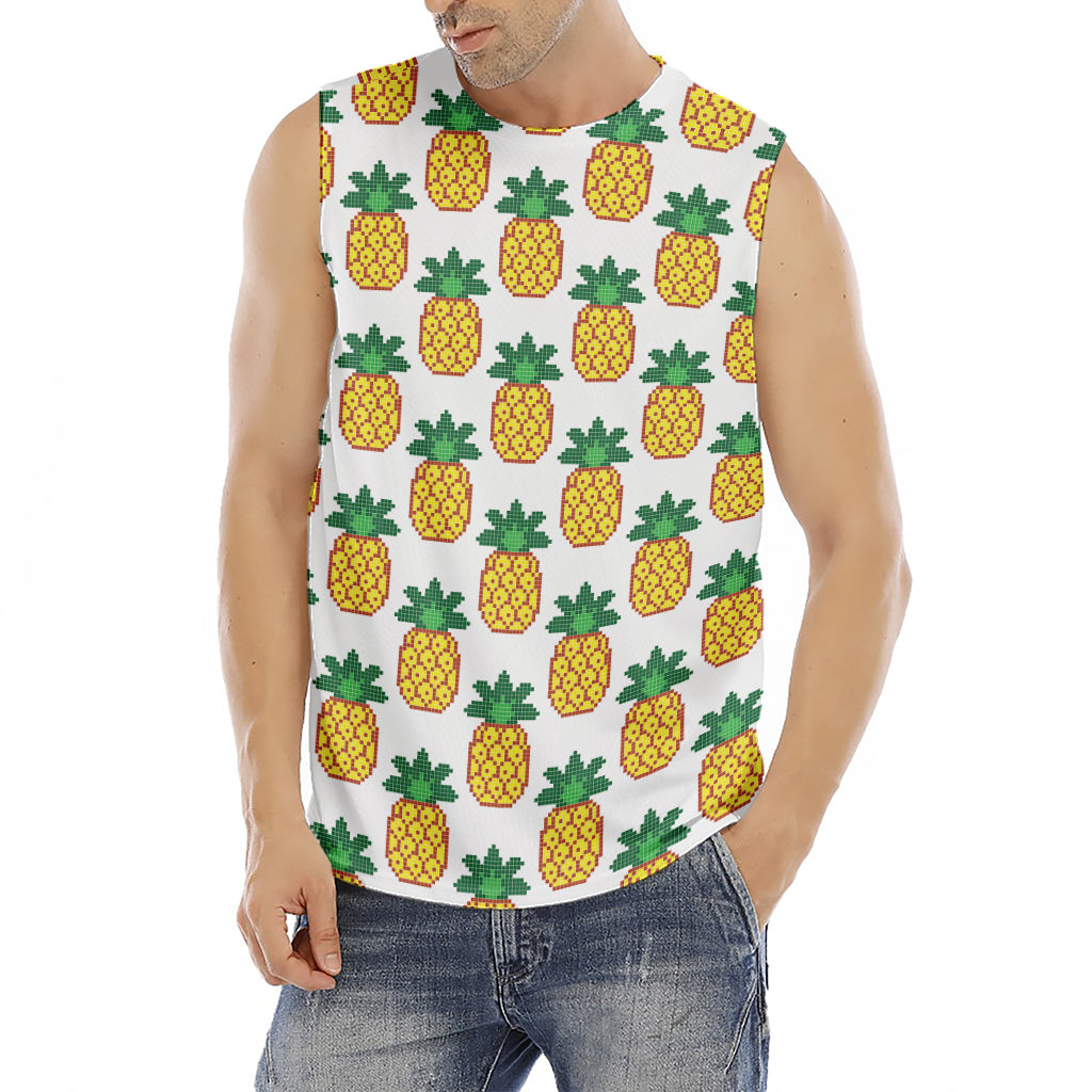 Pixel Pineapple Pattern Print Men's Fitness Tank Top
