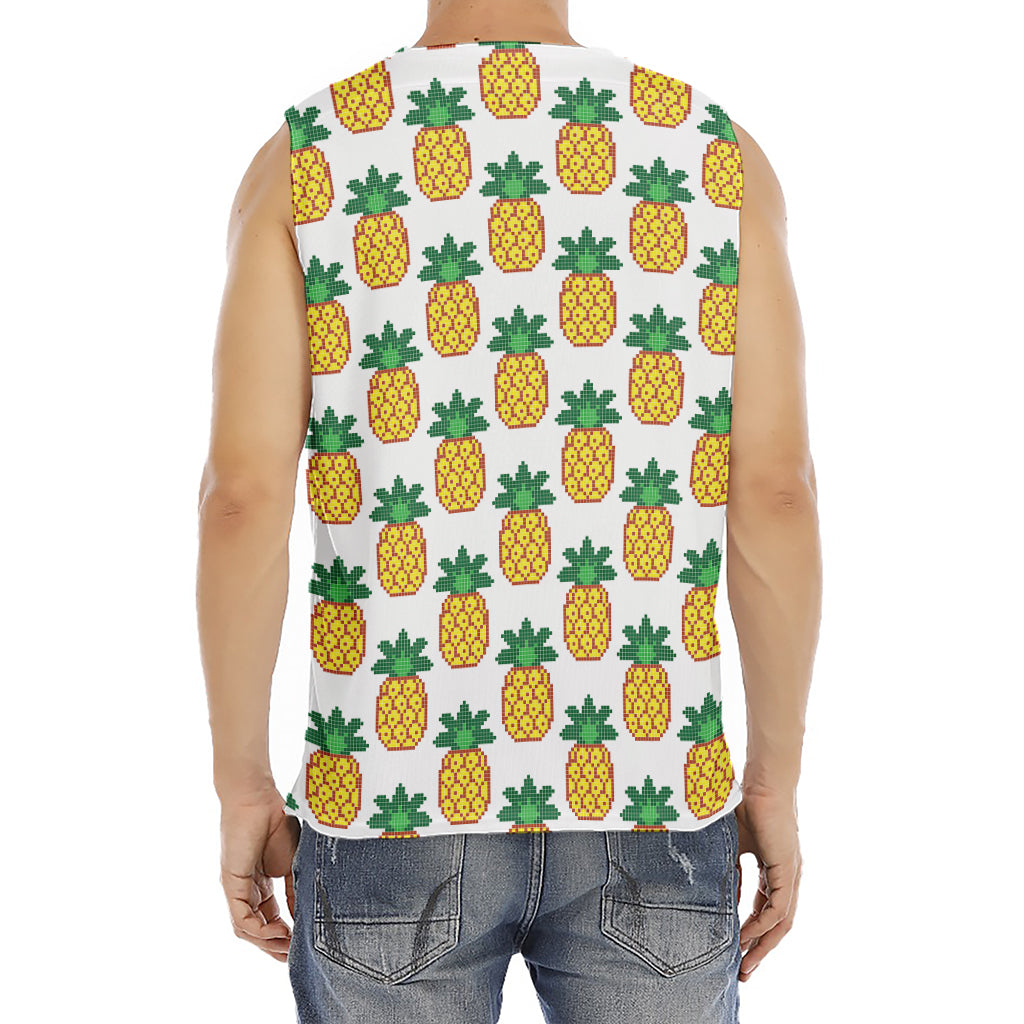 Pixel Pineapple Pattern Print Men's Fitness Tank Top