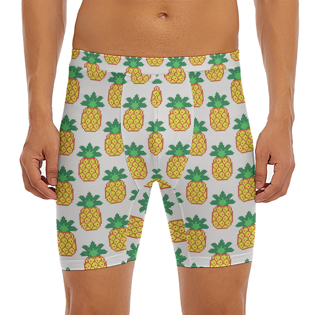 Pixel Pineapple Pattern Print Men's Long Boxer Briefs