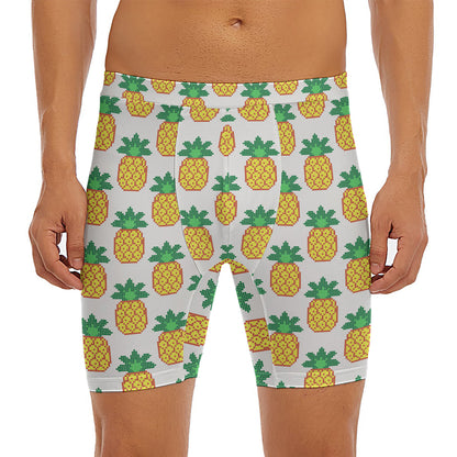 Pixel Pineapple Pattern Print Men's Long Boxer Briefs
