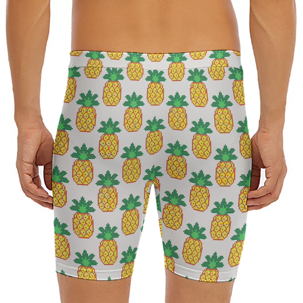 Pixel Pineapple Pattern Print Men's Long Boxer Briefs