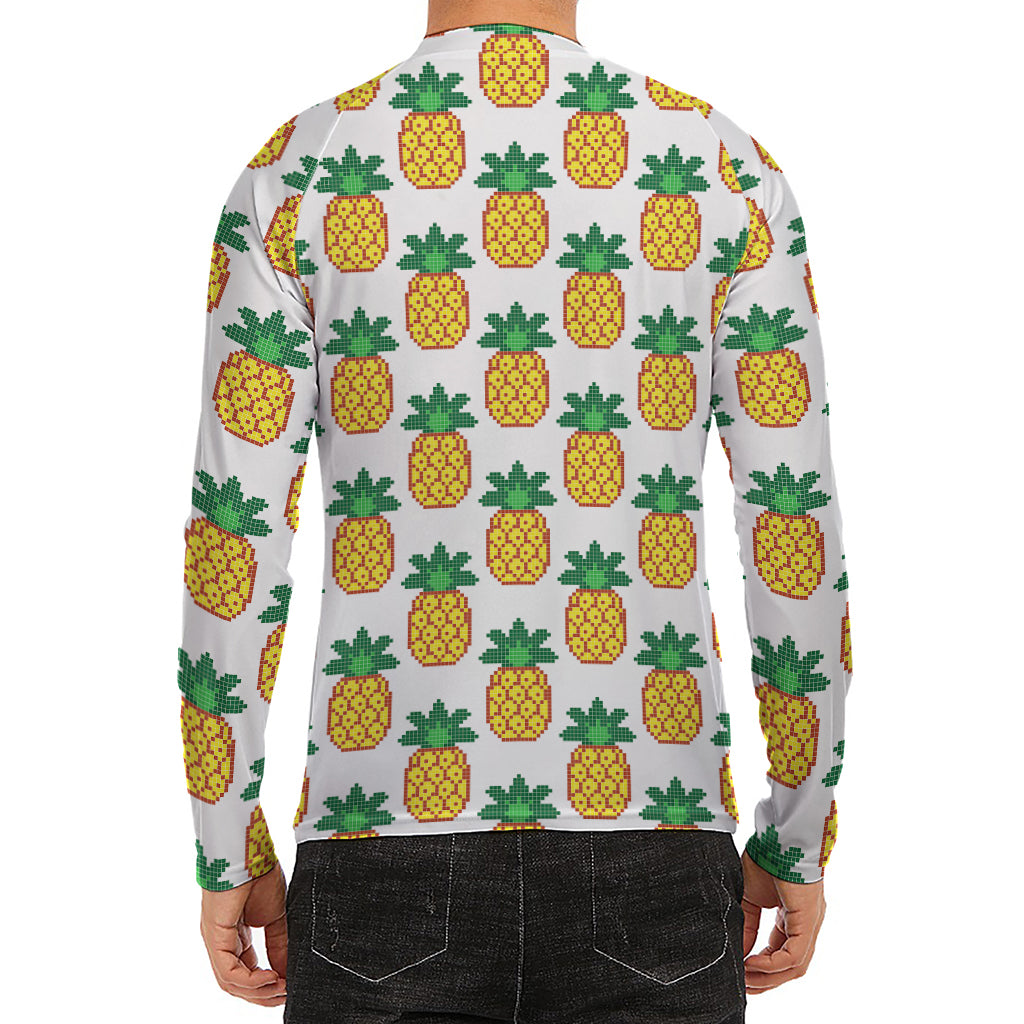 Pixel Pineapple Pattern Print Men's Long Sleeve Rash Guard