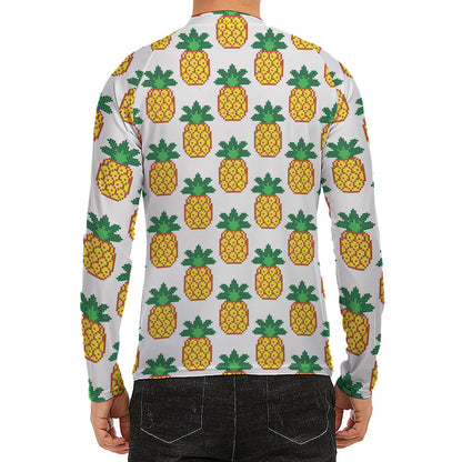 Pixel Pineapple Pattern Print Men's Long Sleeve Rash Guard