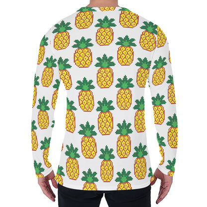 Pixel Pineapple Pattern Print Men's Long Sleeve T-Shirt