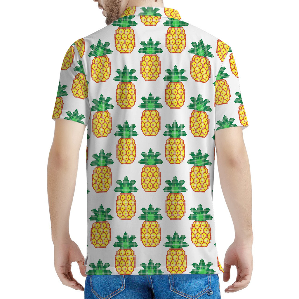 Pixel Pineapple Pattern Print Men's Polo Shirt