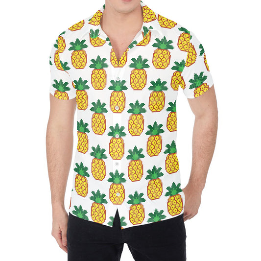 Pixel Pineapple Pattern Print Men's Shirt