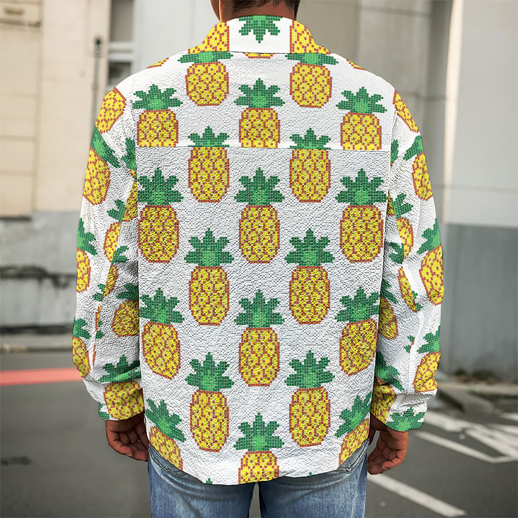 Pixel Pineapple Pattern Print Men's Shirt Jacket