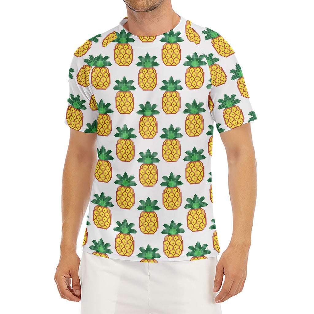 Pixel Pineapple Pattern Print Men's Short Sleeve Rash Guard
