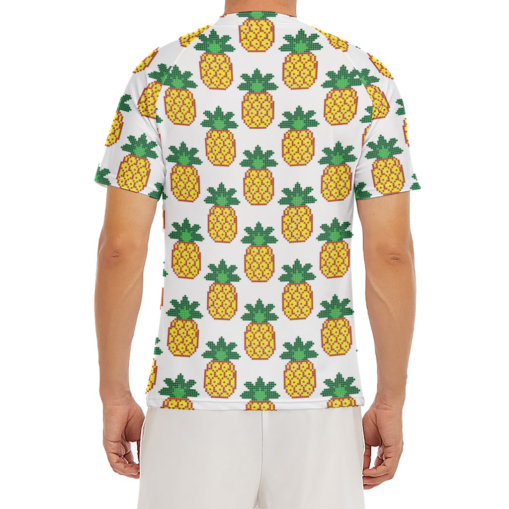 Pixel Pineapple Pattern Print Men's Short Sleeve Rash Guard