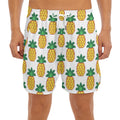 Pixel Pineapple Pattern Print Men's Split Running Shorts