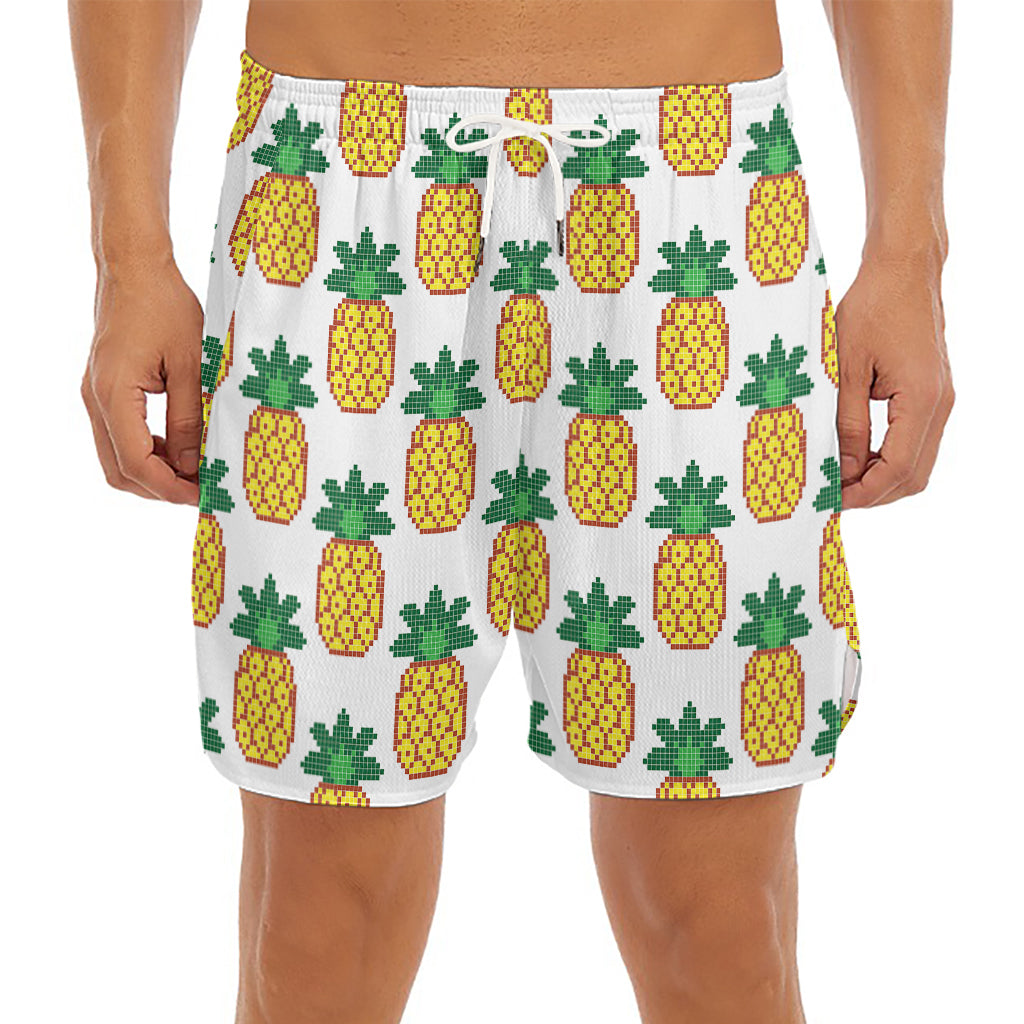 Pixel Pineapple Pattern Print Men's Split Running Shorts