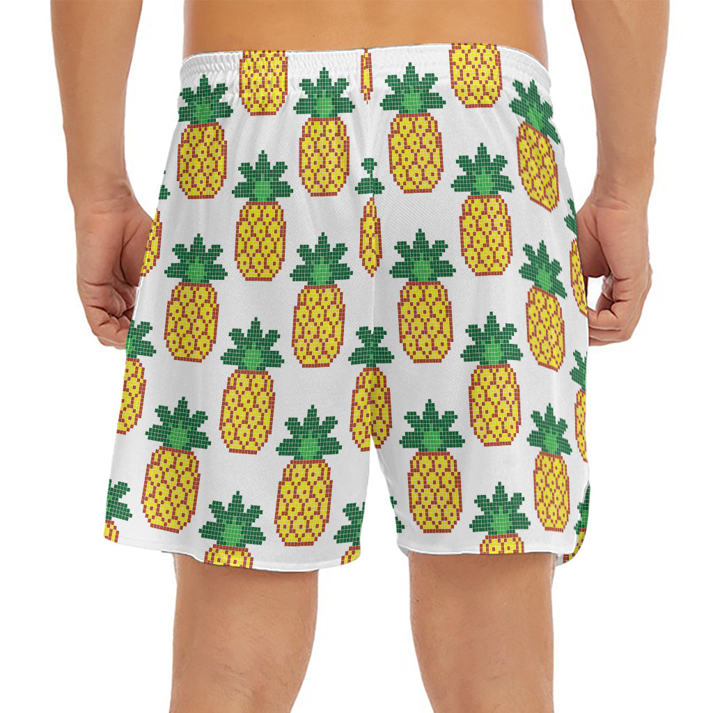 Pixel Pineapple Pattern Print Men's Split Running Shorts