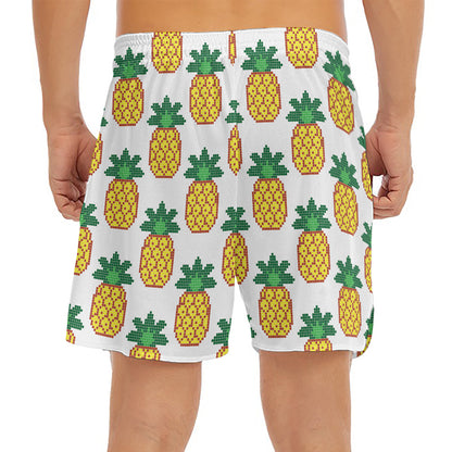 Pixel Pineapple Pattern Print Men's Split Running Shorts