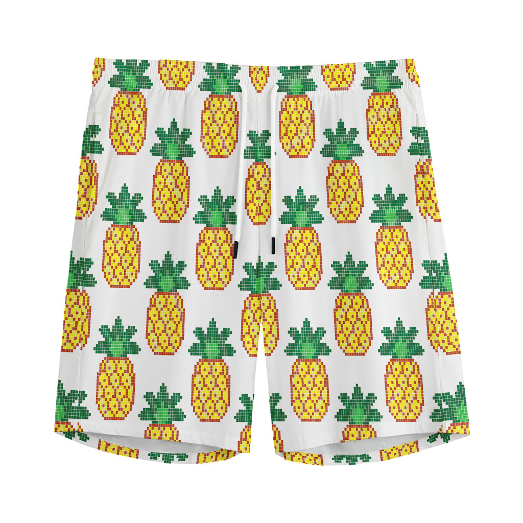 Pixel Pineapple Pattern Print Men's Sports Shorts