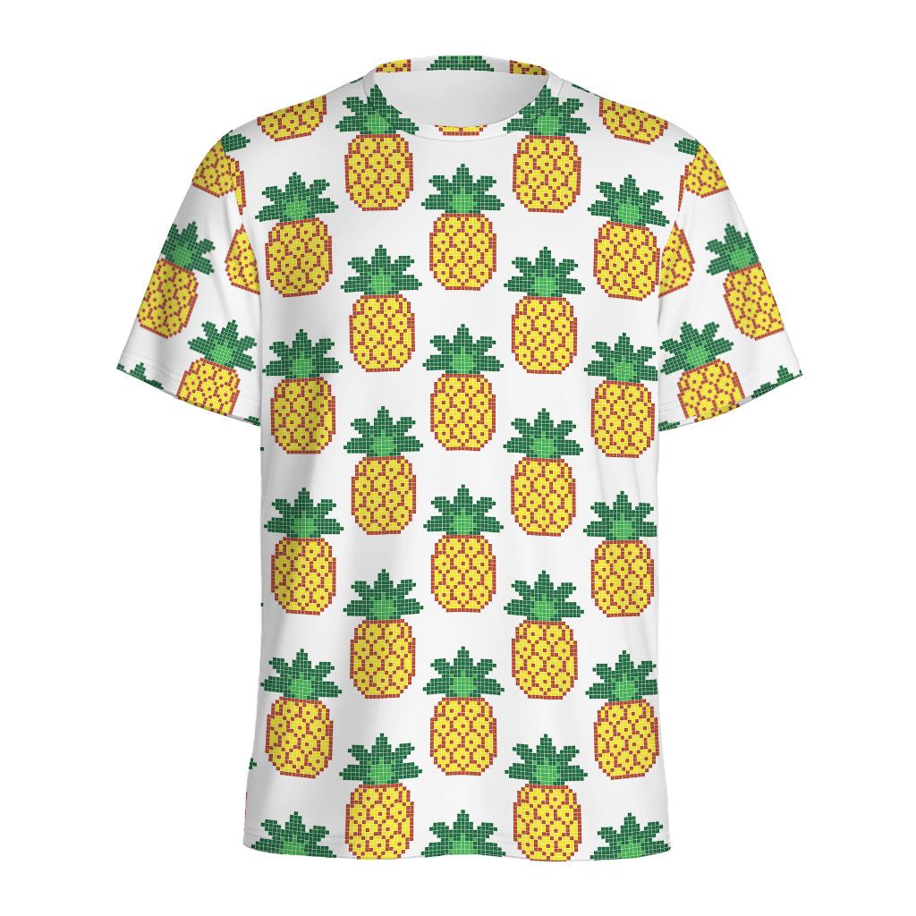 Pixel Pineapple Pattern Print Men's Sports T-Shirt
