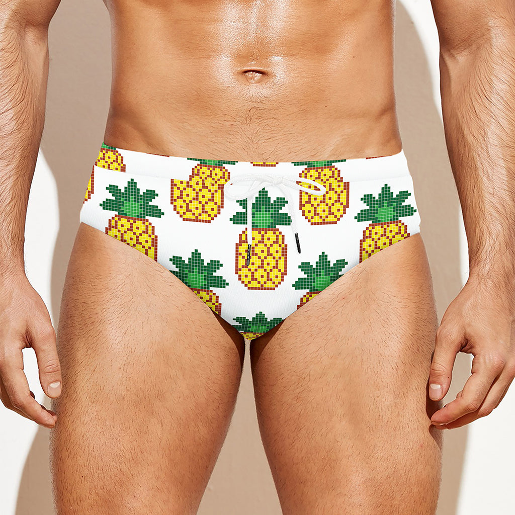 Pixel Pineapple Pattern Print Men's Swim Briefs