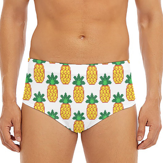 Pixel Pineapple Pattern Print Men's Triangle Swim Briefs