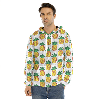 Pixel Pineapple Pattern Print Men's Velvet Pullover Hoodie