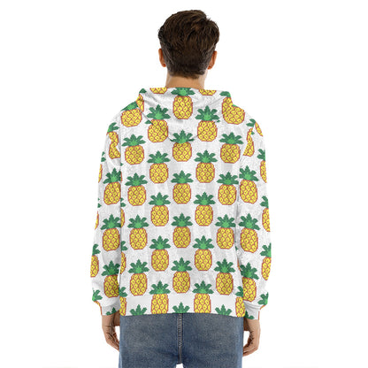 Pixel Pineapple Pattern Print Men's Velvet Pullover Hoodie