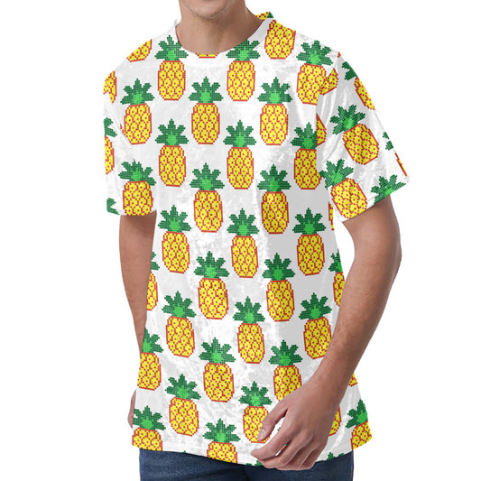 Pixel Pineapple Pattern Print Men's Velvet T-Shirt