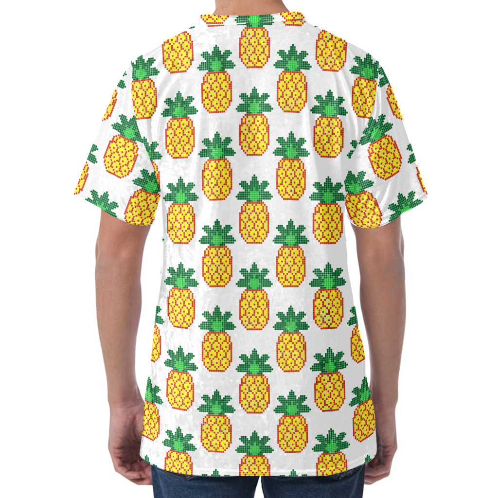 Pixel Pineapple Pattern Print Men's Velvet T-Shirt