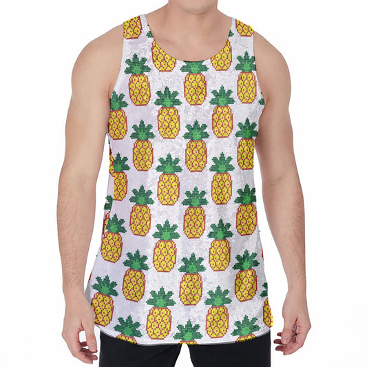 Pixel Pineapple Pattern Print Men's Velvet Tank Top