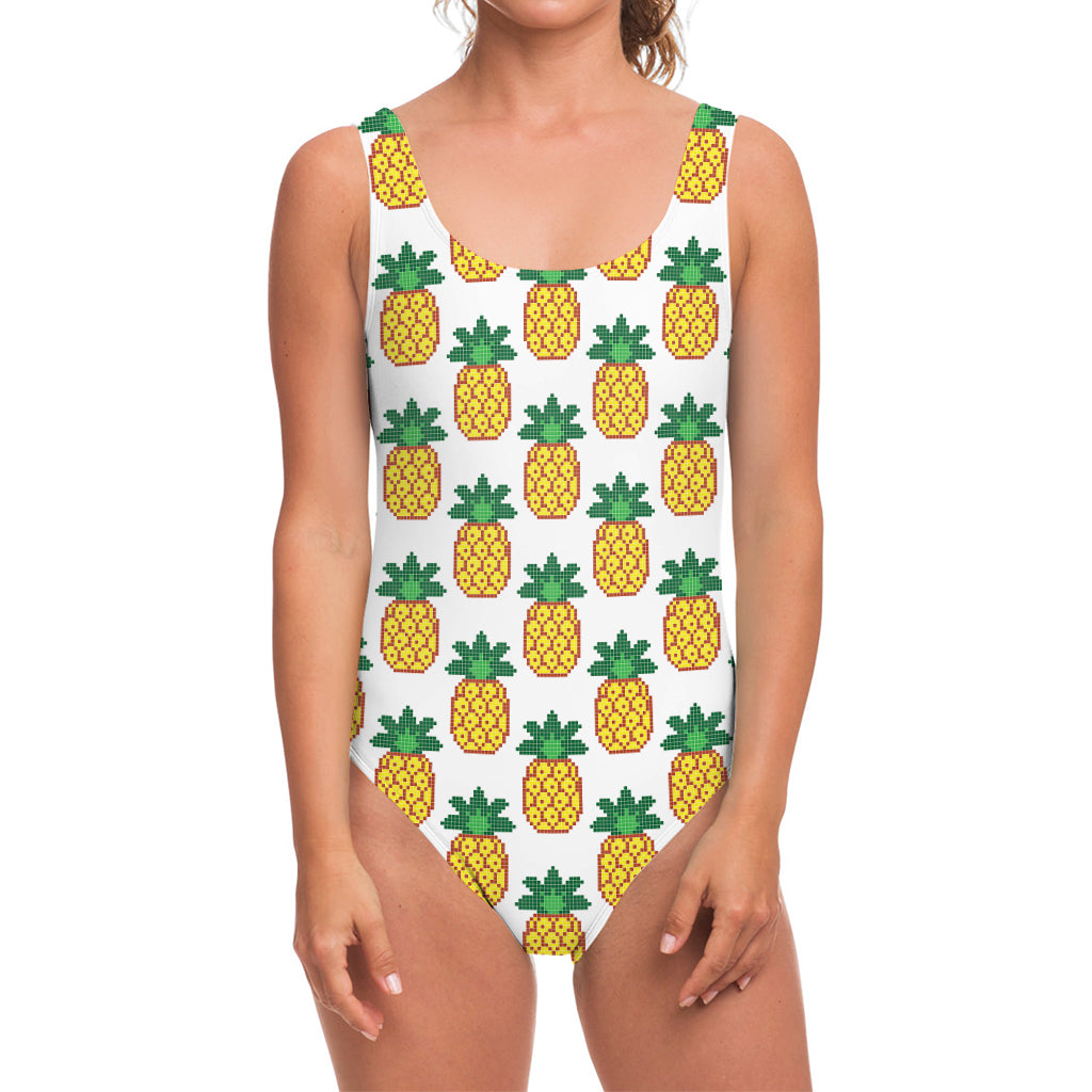Pixel Pineapple Pattern Print One Piece Swimsuit