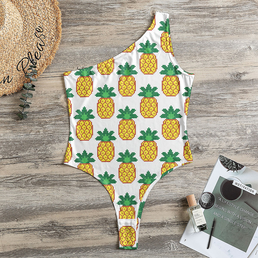 Pixel Pineapple Pattern Print One Shoulder Bodysuit