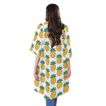Pixel Pineapple Pattern Print Open Front Beach Cover Up
