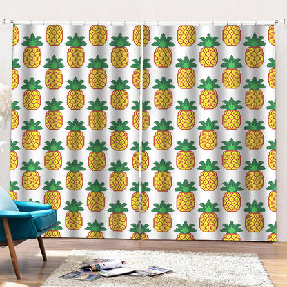 Pixel Pineapple Pattern Print Pencil Pleat Curtains