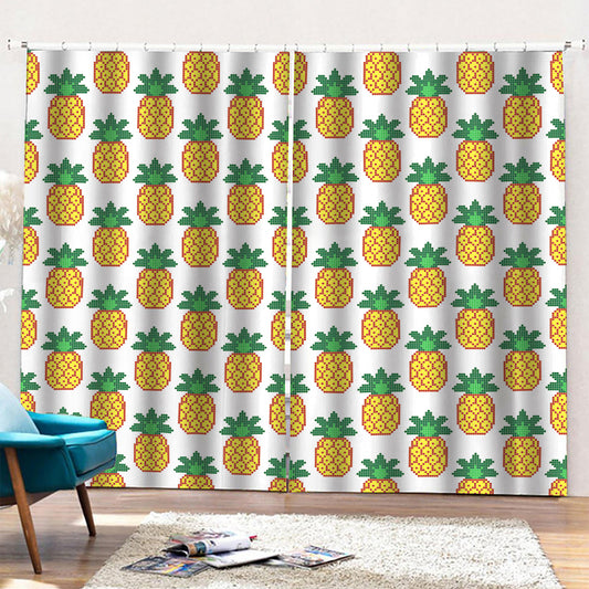 Pixel Pineapple Pattern Print Pencil Pleat Curtains