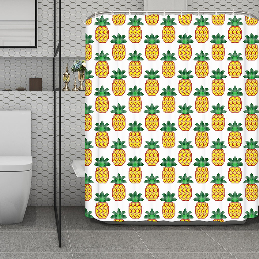 Pixel Pineapple Pattern Print Polyester Shower Curtain