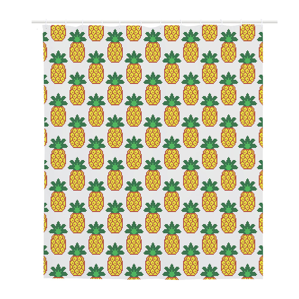 Pixel Pineapple Pattern Print Polyester Shower Curtain