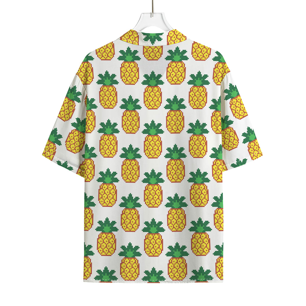 Pixel Pineapple Pattern Print Rayon Hawaiian Shirt