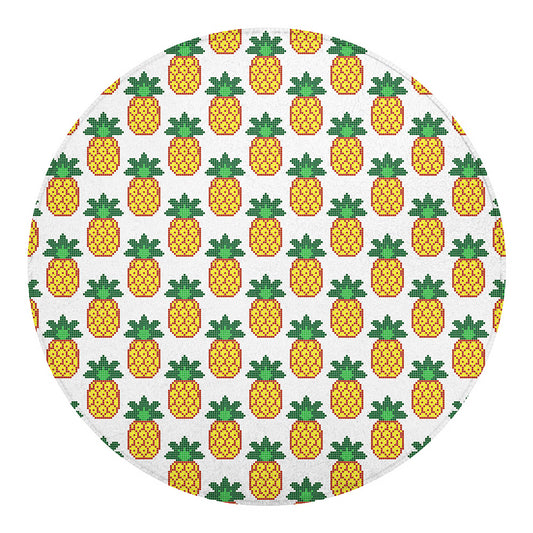 Pixel Pineapple Pattern Print Round Blanket