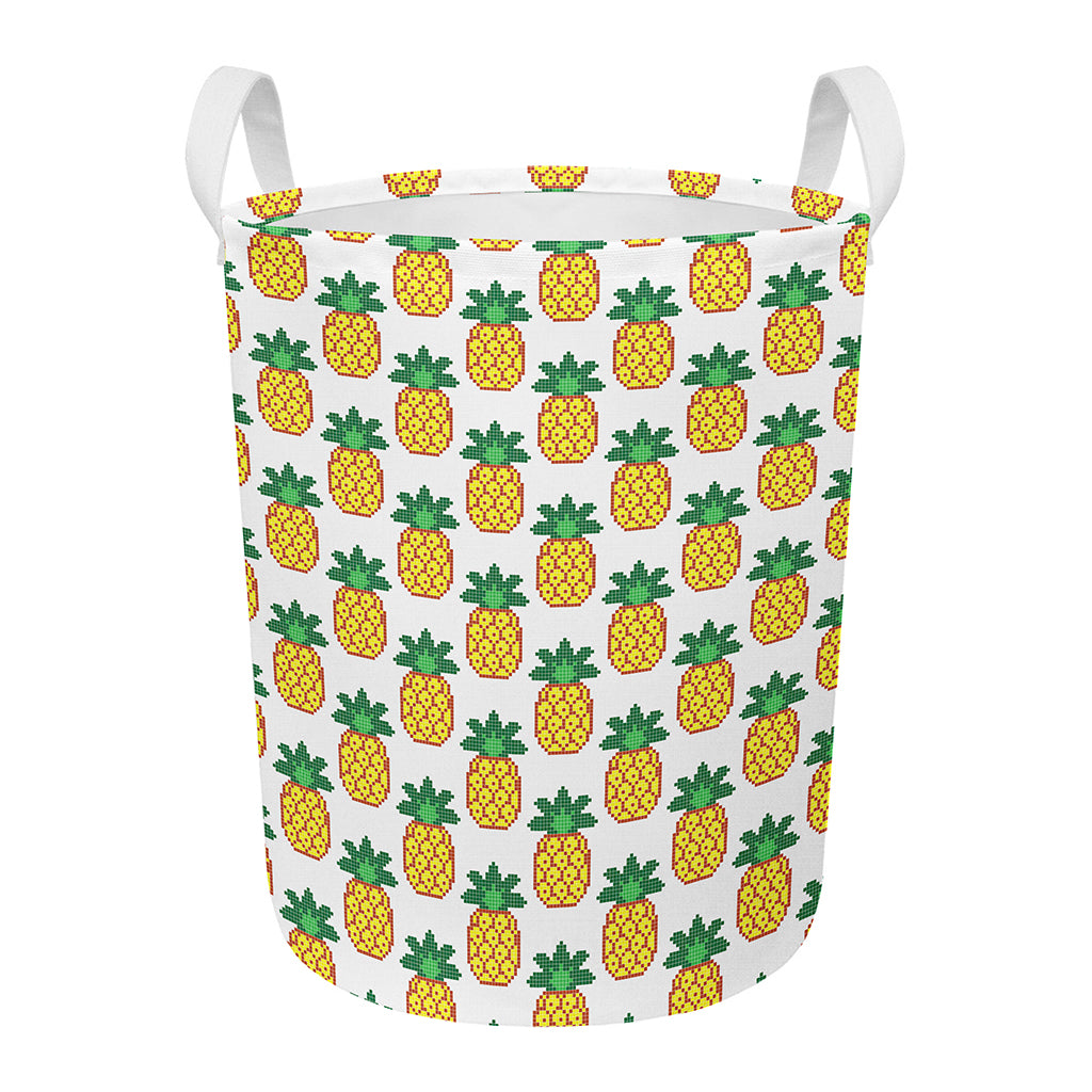 Pixel Pineapple Pattern Print Round Laundry Basket