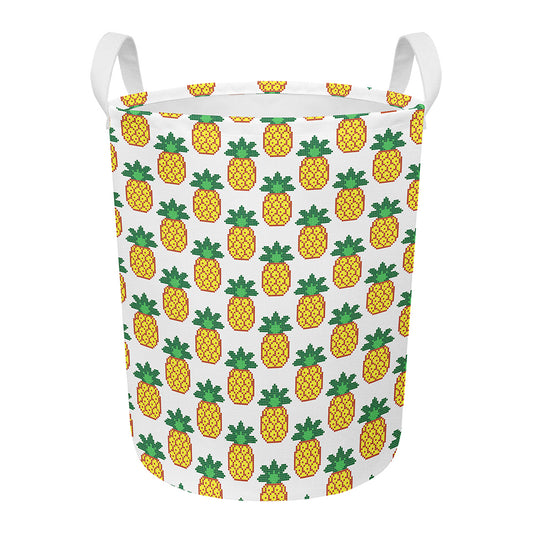 Pixel Pineapple Pattern Print Round Laundry Basket