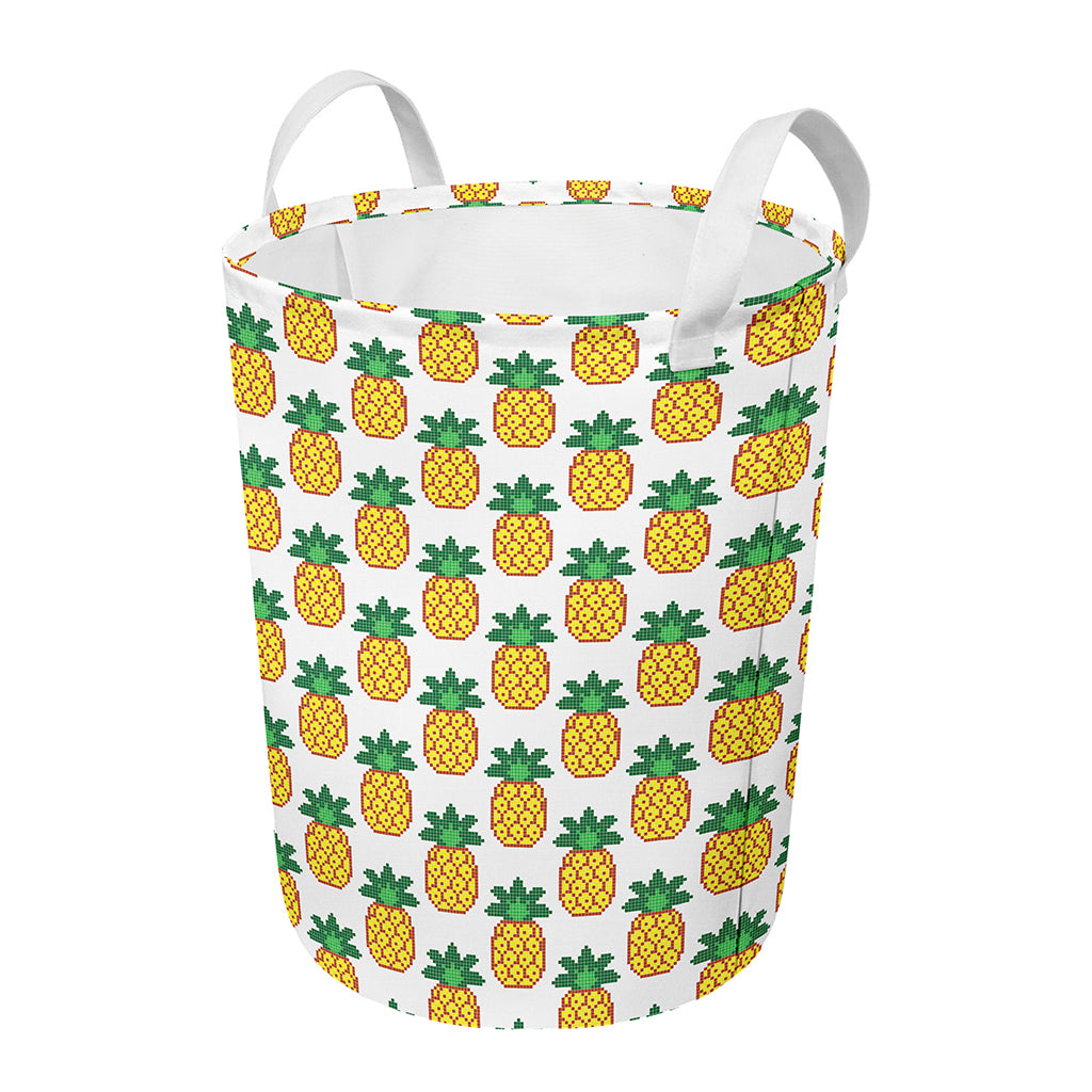 Pixel Pineapple Pattern Print Round Laundry Basket
