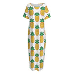 Pixel Pineapple Pattern Print Short Sleeve Long Nightdress
