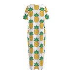 Pixel Pineapple Pattern Print Short Sleeve Long Nightdress