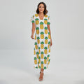 Pixel Pineapple Pattern Print Short Sleeve Maxi Dress