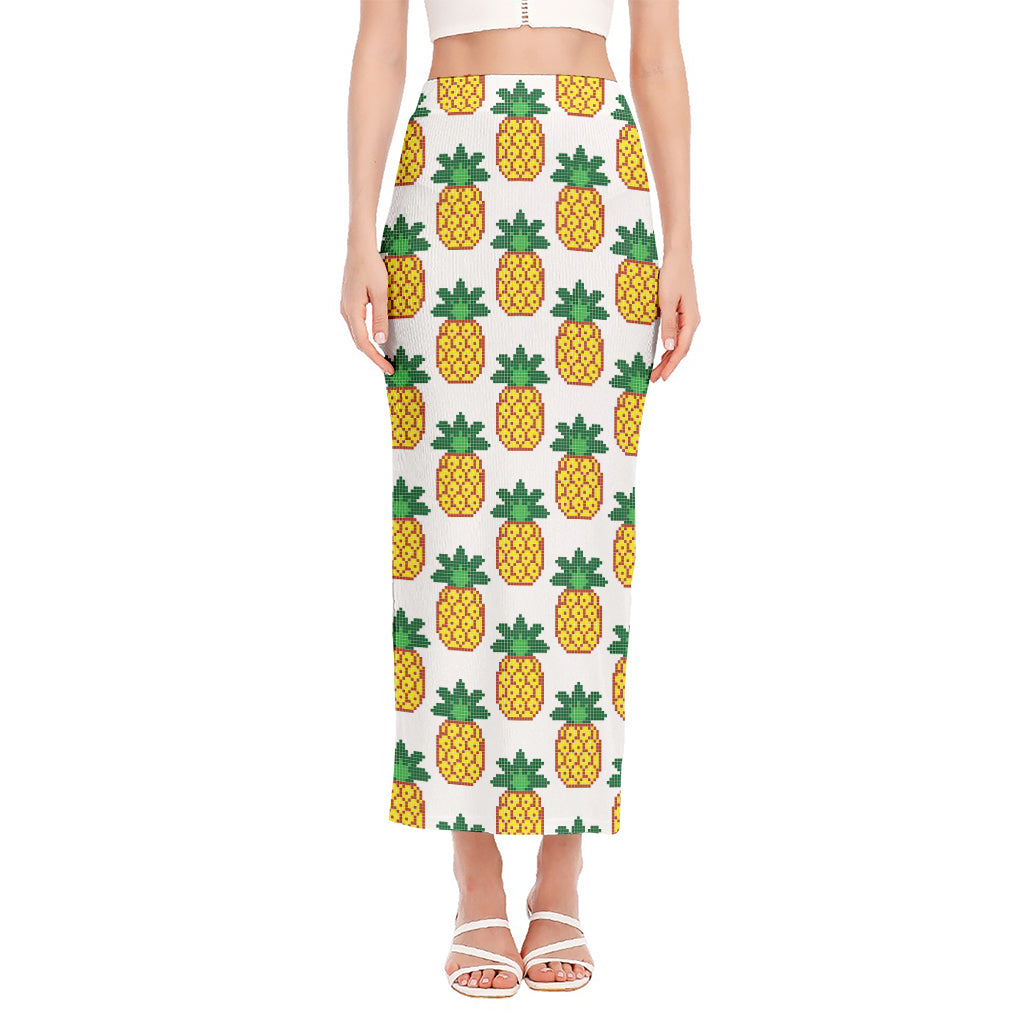 Pixel Pineapple Pattern Print Side Slit Maxi Skirt