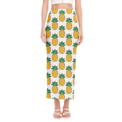 Pixel Pineapple Pattern Print Side Slit Maxi Skirt