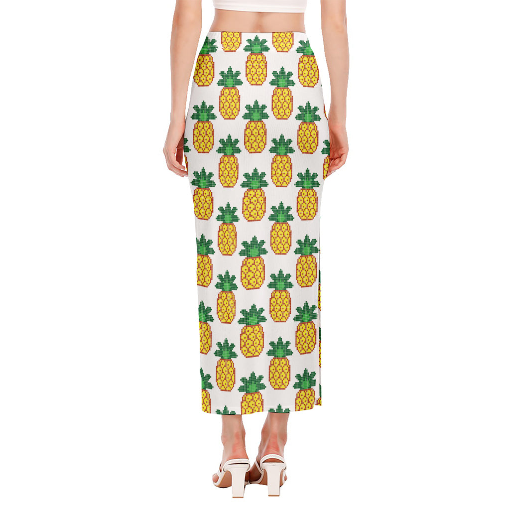 Pixel Pineapple Pattern Print Side Slit Maxi Skirt