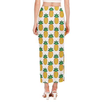 Pixel Pineapple Pattern Print Side Slit Maxi Skirt