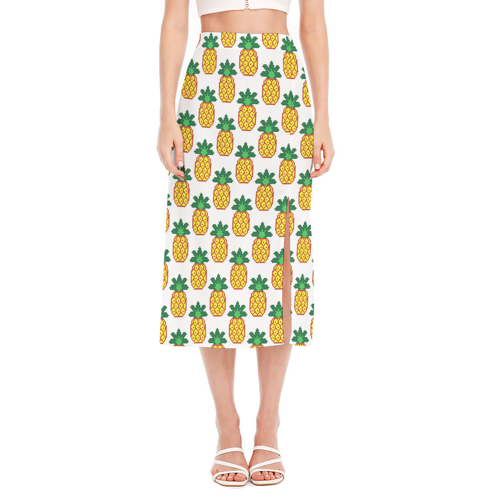 Pixel Pineapple Pattern Print Side Slit Midi Skirt